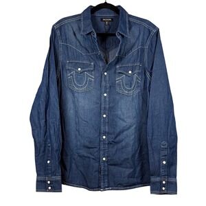 NWOT TRUE RELIGION, Men's Chambray Western Shirt, Pearl Snap, Size Medium